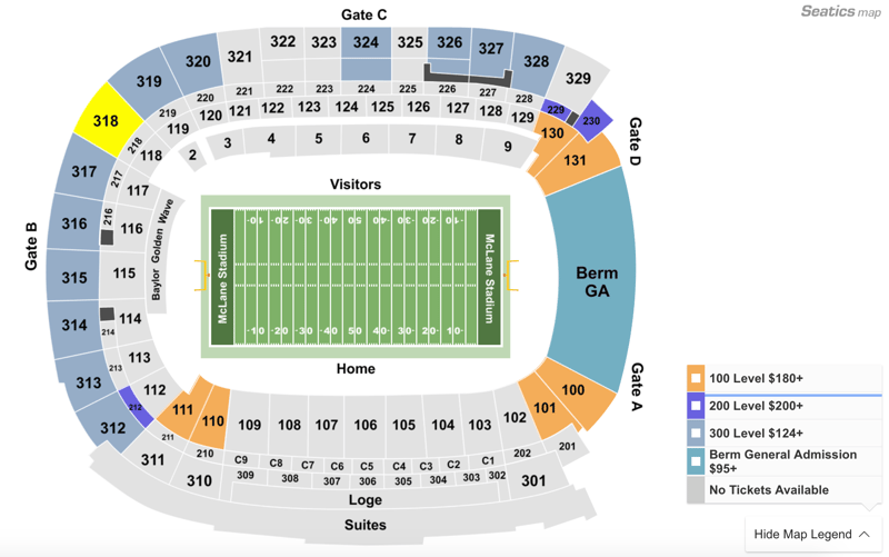 Baylor Mclane Stadium Seating Map Elcho Table